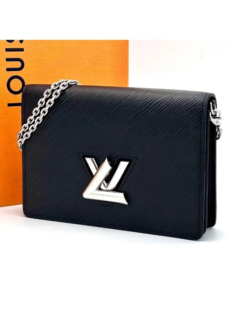 Louis Vuitton Epi Portefeuille Twist Chain Wallet Black Shoulder Bag